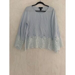 Karen Kane Light Blue Lace Trim Long Sleeve Rayon Blouse Top Size M